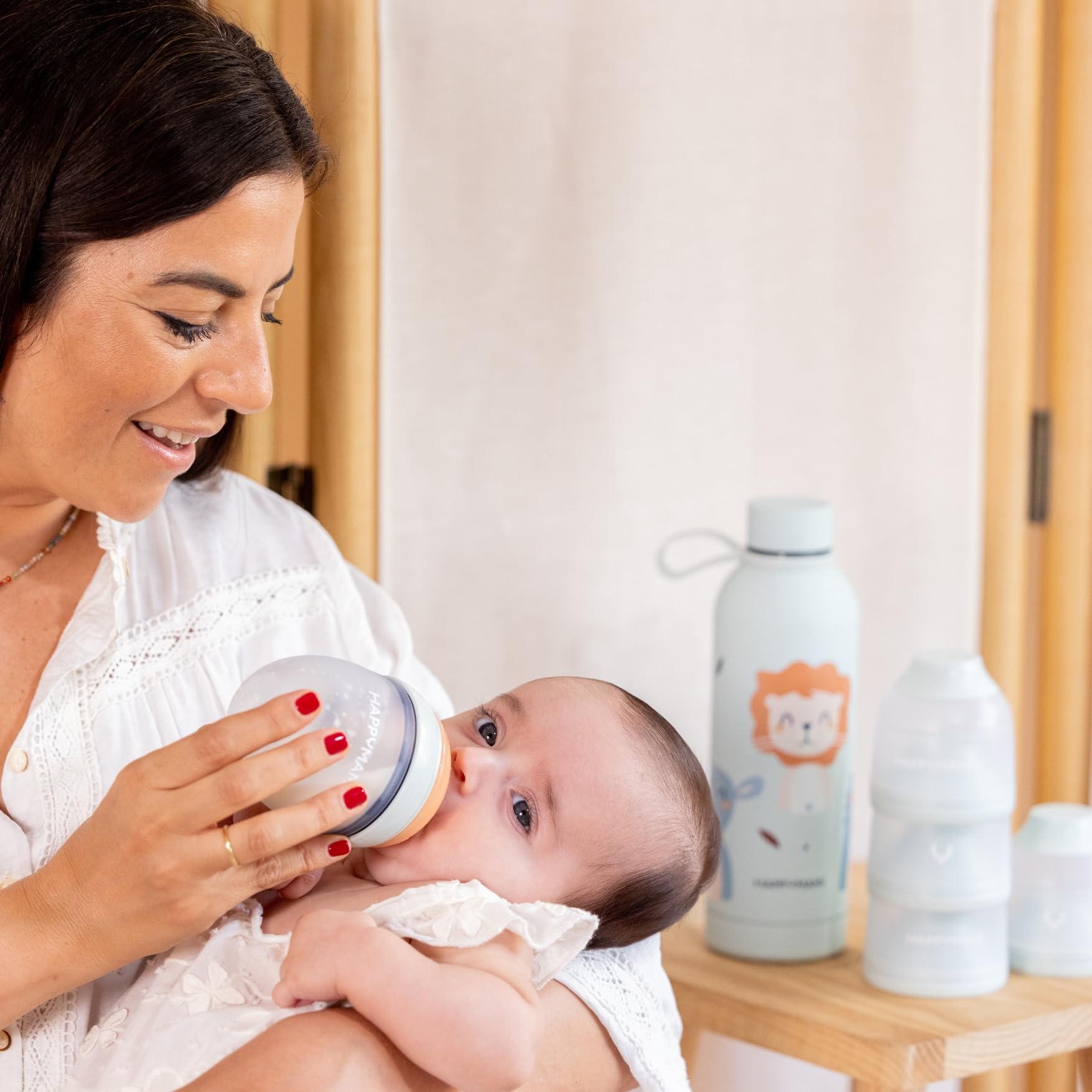 Happymami-Pack Distributeur de lait en poudre, set d'alimentation pour votre bébé, double paroi intérieure pour maintenir la température (Menthe Douce)