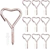 Hooks for Hanging - Ceiling Hooks for Outdoor Decor, Metal Key Hook, Decorative Plant Hanging, Clothes Hook, Heart-Shaped Screw Hooks Easy Installation (Rose Gold, 10Pcs)
