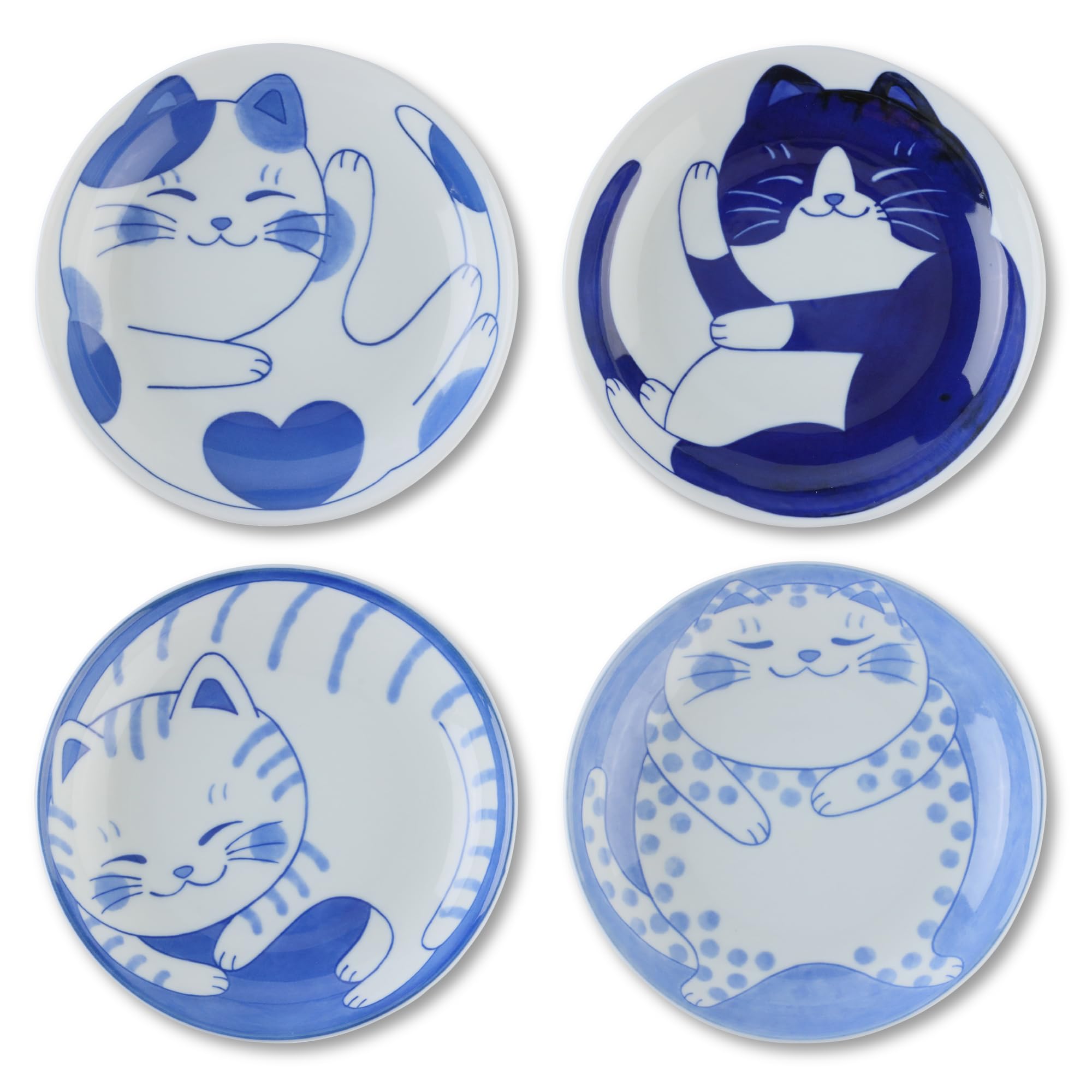 Amazon.com | Mino Ware Nekochigura Cat 4 Designs Plates Set