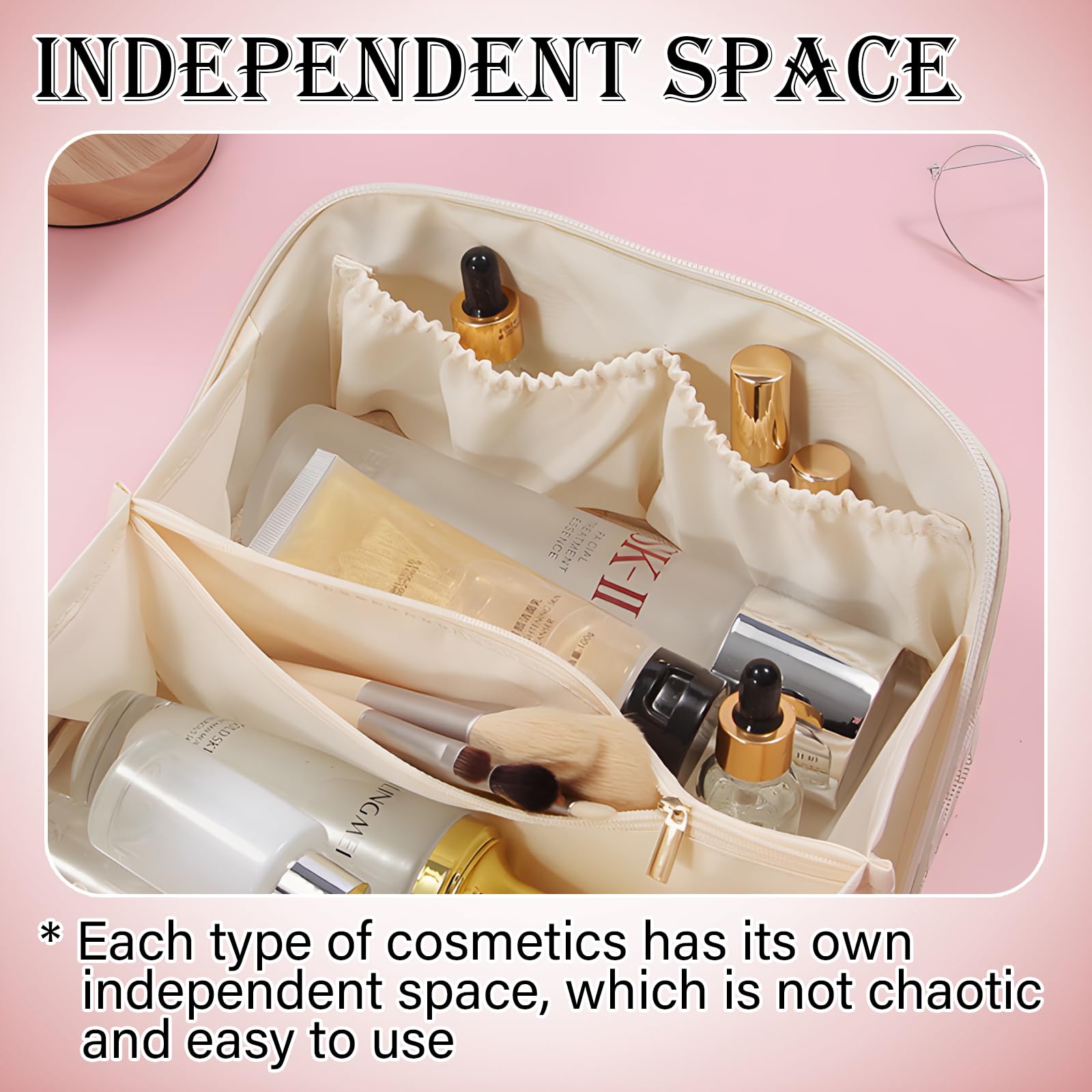 LHLZNB Ultimate Flat Lay Makeup Bag - Stylish Wash Bag & Toiletry Bag for Women, Pink - Image 4