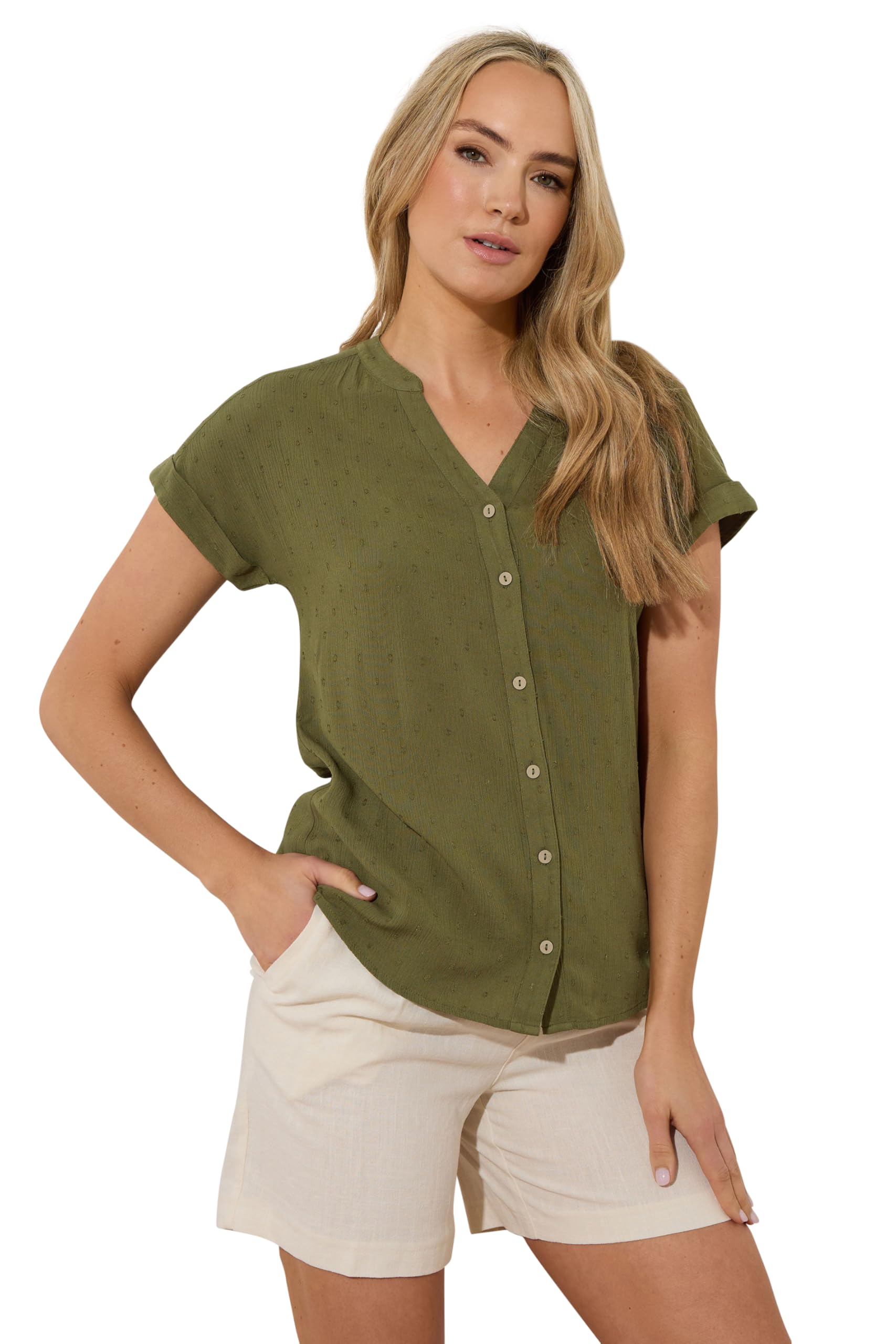 Long Tall Sally Women's Khaki - Lts Tall Green Dobby Spot Blouse