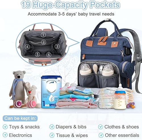 Miniatura 4 de Bolsa de pañales para mamá y papá, con cambiador, 19 bolsillos, grande, impermeable, bolsa de pañales para bebé, niña, niño, con bolsillo aislado,