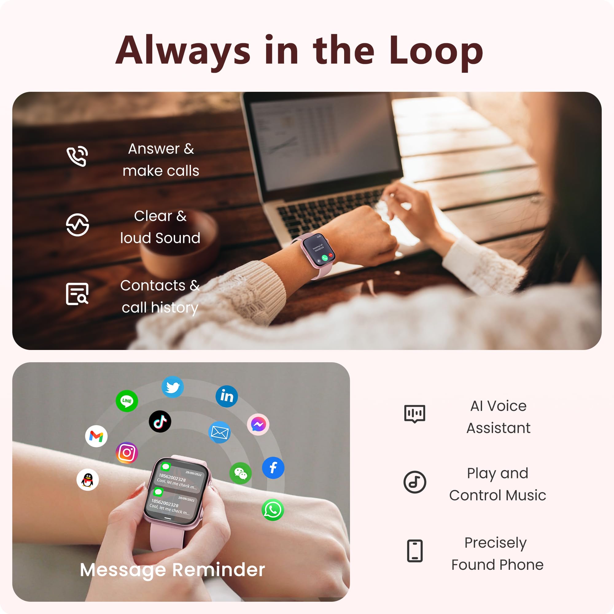 Lovouse Smart Watches for Women [46mm], Bluetooth Call, Sleep & Stress Tracking, GPS Activity Tracker, 120+ Sports Modes, Water Resistant (GoldPink)