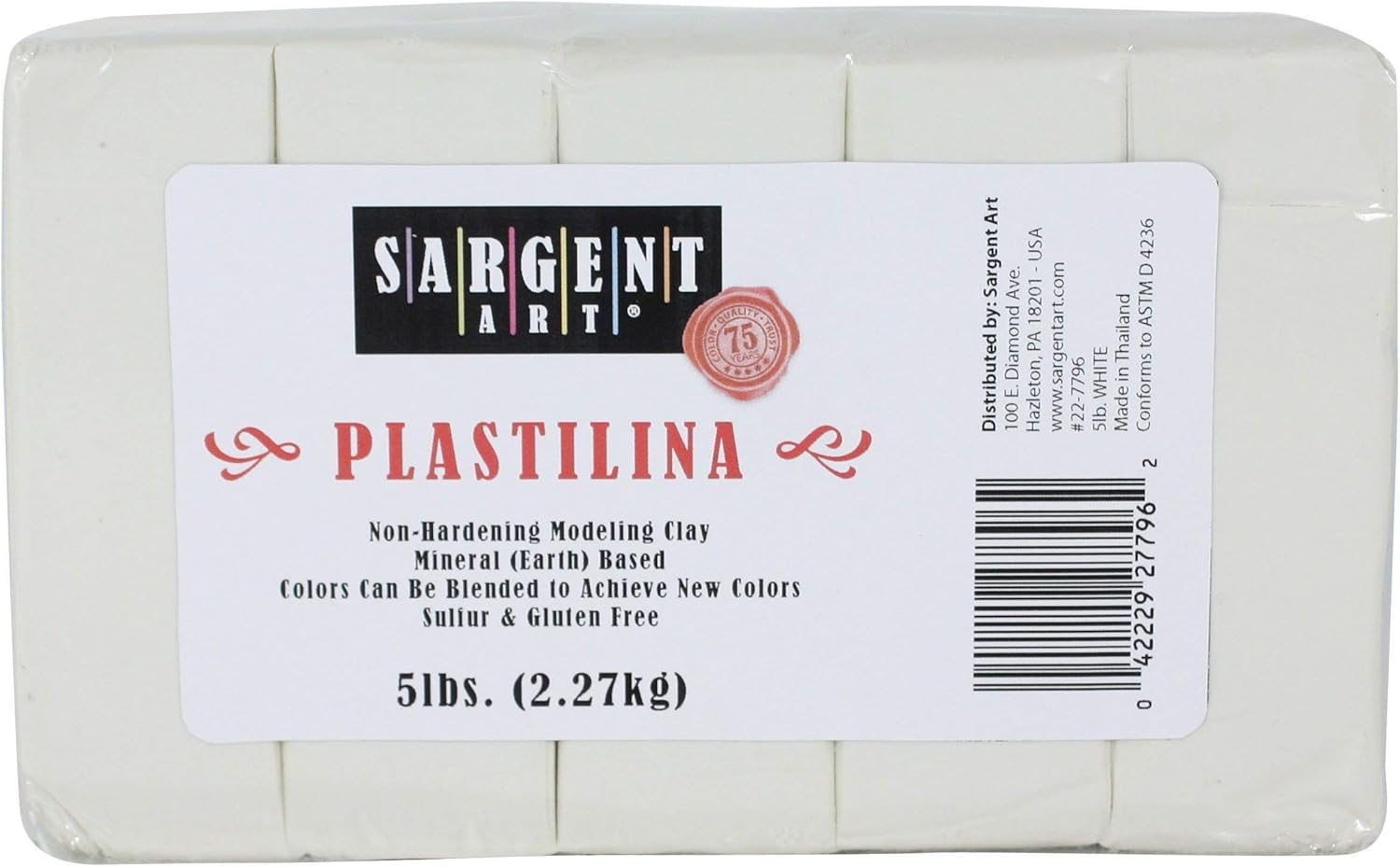 Sargent Art Plastilina Modeling Clay, 5Pound, White (Renewed)