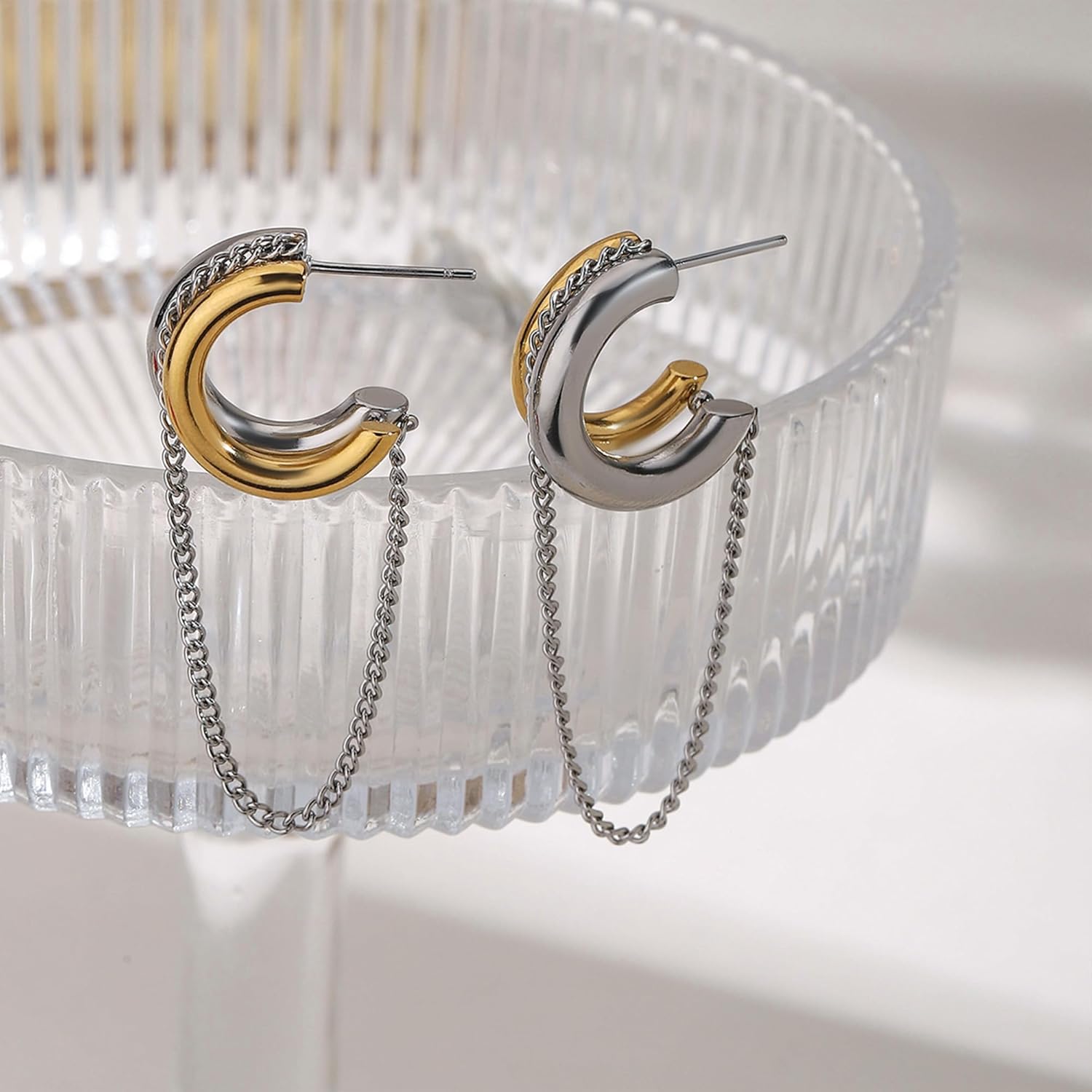 Tassel Chain Hoop Earrings for Women Trendy Two Tone Dangling Chain Earrings Hypoallergenic Fashion Jewelry Gifts - Image 7