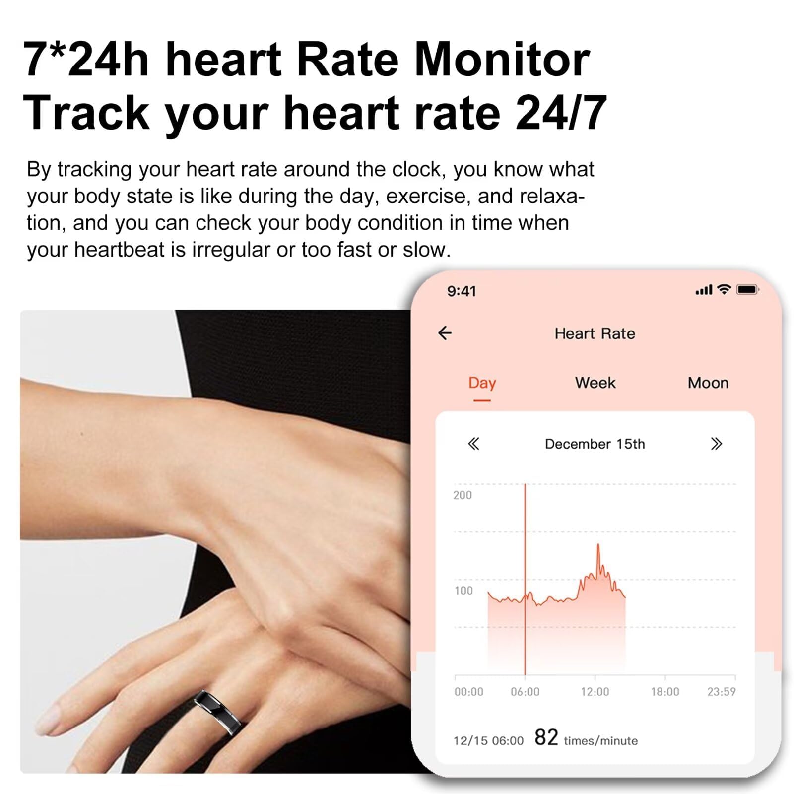 Smart Ring Fitness Tracker Ring Smartringe für Herren Damen Schlaftracker Schwarz Herzfrequenz Smartring Fitnessring Smart Ring Android Gesundheitsring Schrittzähler Fitnesstracker Pulsmesser Sport