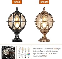 Vista 8 de Lámpara de poste para exteriores, base E26 de 60 W máx. Luces de columna con carcasa de aluminio negro más vidrio ámbar IP55 impermeable linterna