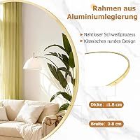 Koonmi 80 cm Kerek Arany Fali Tükör Alumínium Kerettel - Fürdőszobába, Nappaliba, Hálószobába, Előszobába, Modern Dekoráció 7