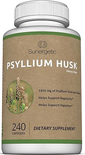 Cápsulas Psyllium Husk; 240 cápsulas de 0.025 onzas cada una; potente suplemento para la digestión de fibras, la pérdida de peso y el estreñimiento;