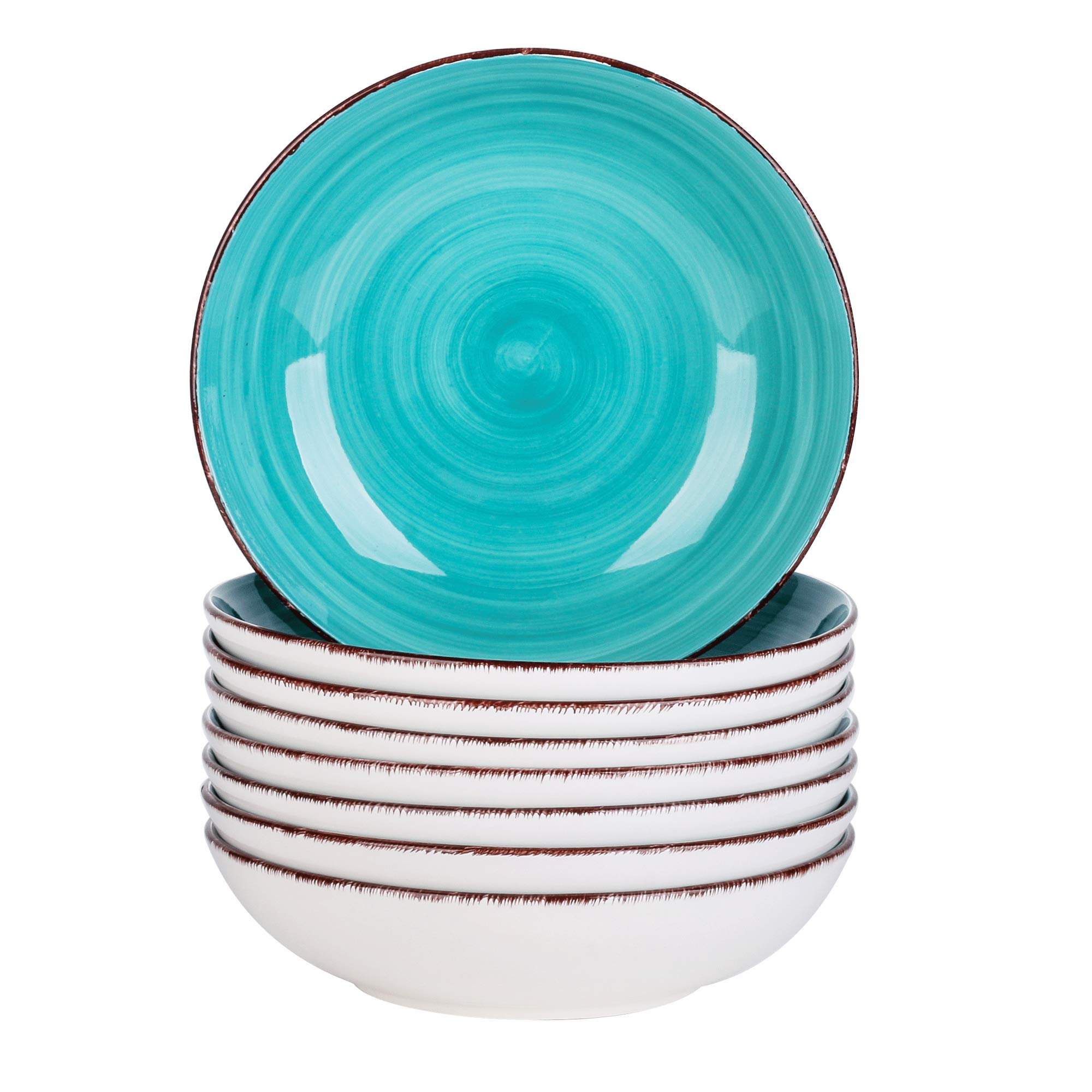 vancasso Bella Green Soup Bowl Set of 8, Handpainted Ramen Bowl in Rustic Look, 7.8 inch Stoneware Large Serving Bowl, Soup Plate for Mixing/Fruit/Noodle, 860 ml/29oz