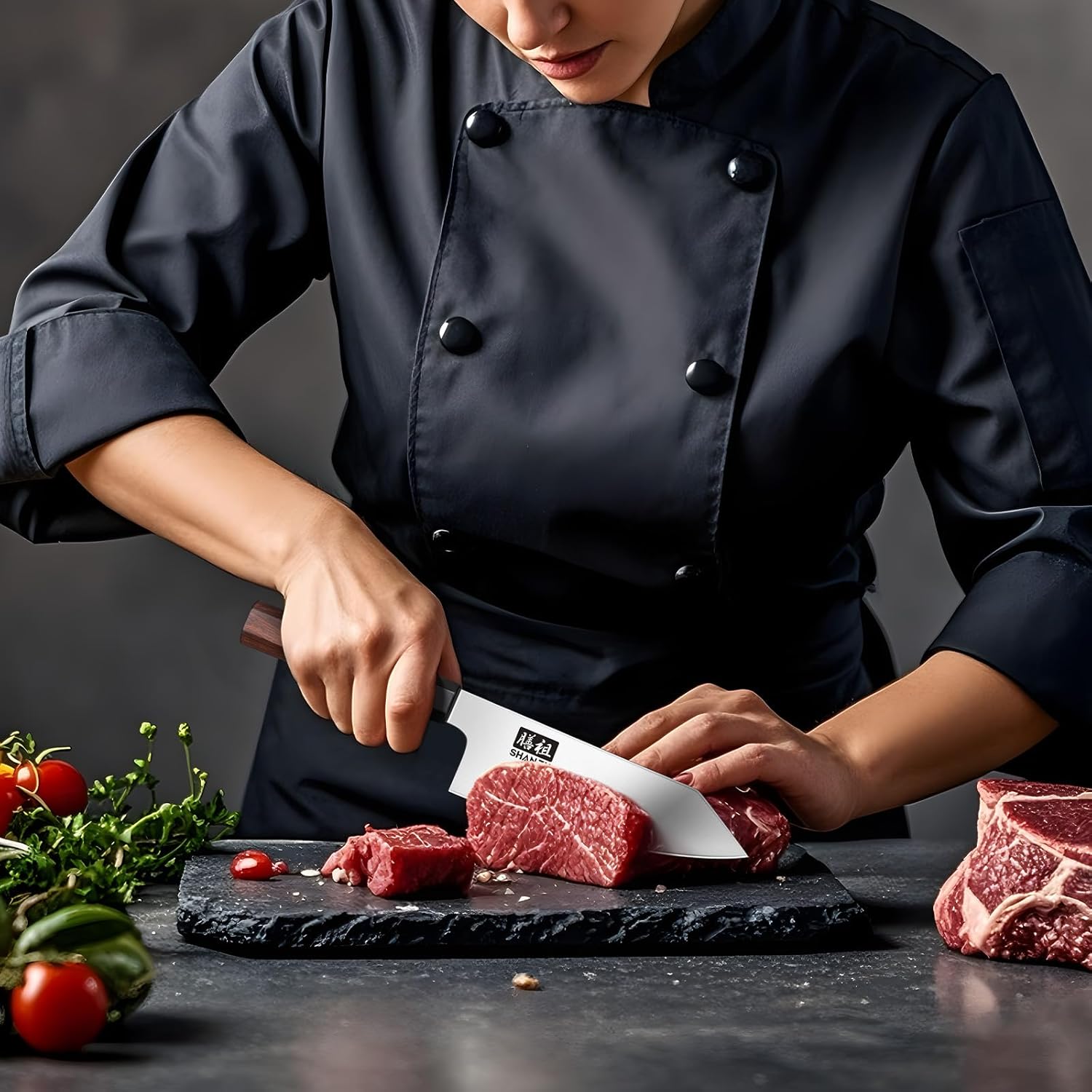 SHAN ZU 6 Inch Chef Knife for Small Hands, Japanese High Carbon Steel Kitchen Knife, Multi-function Mini Size Sharp Cooking & Sashimi Knife with Ergonomic Red Sandalwood Handle - Image 5