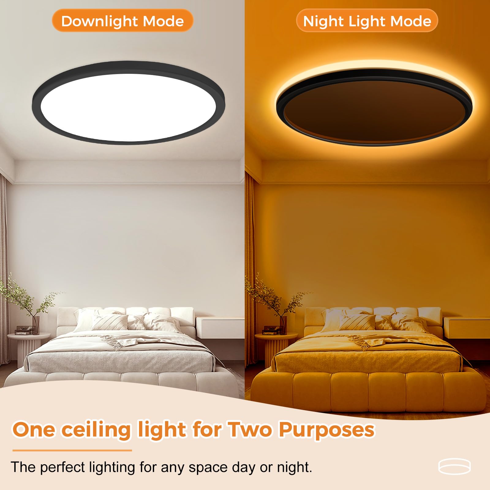 slochi Plafonnier LED Dimmable, Lampe de Plafond 36W 4200LM avec Télécommande, 1800K Veilleuse de Couleur Chaude, 3000K-6500K Luminaire Plafonnier Rond pour Salon, Chambres d'enfantsØ40CM-Noir