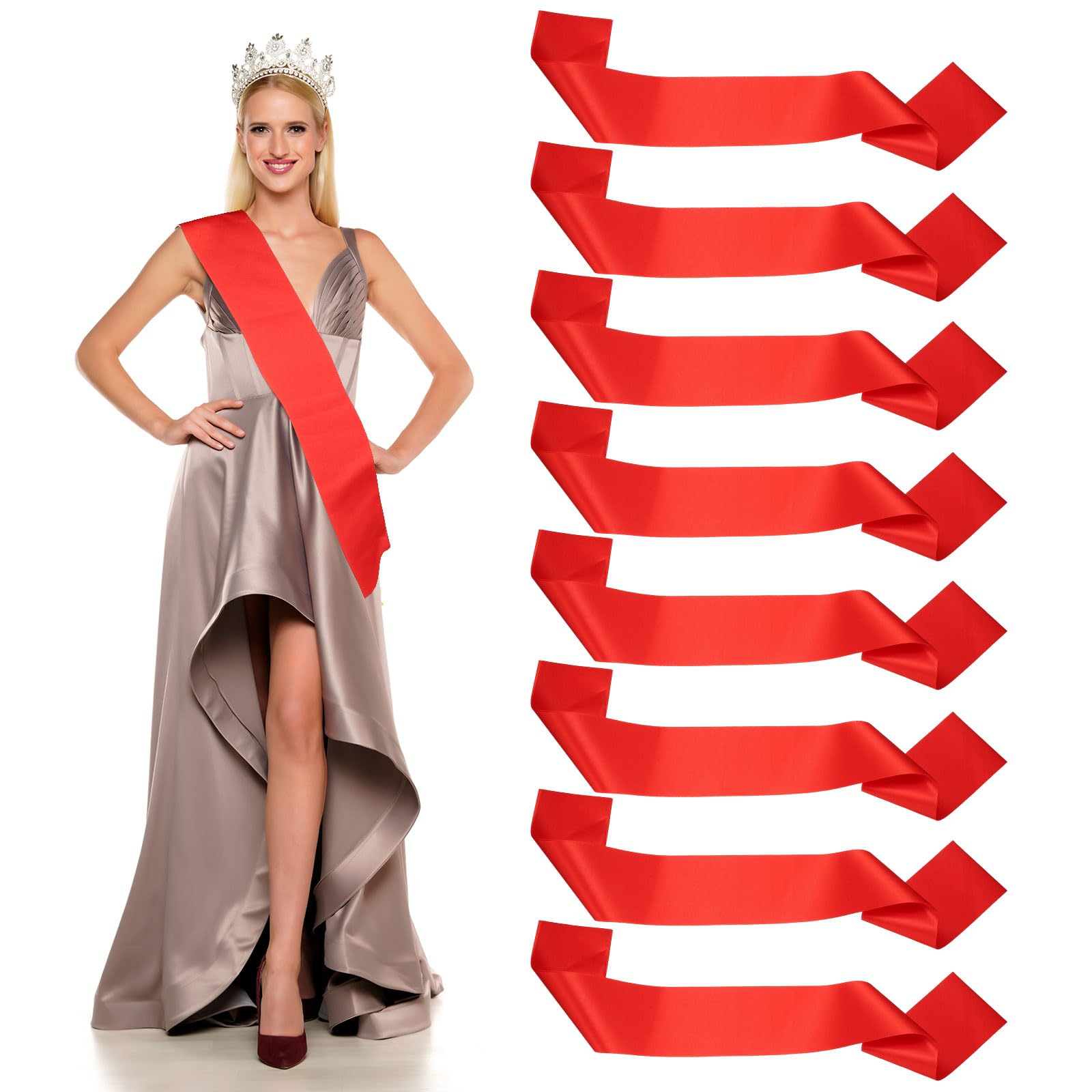 YELARXI Satin Sash, Blank Sash Pageant Ribbon for Party Wedding 8 Pack & Red