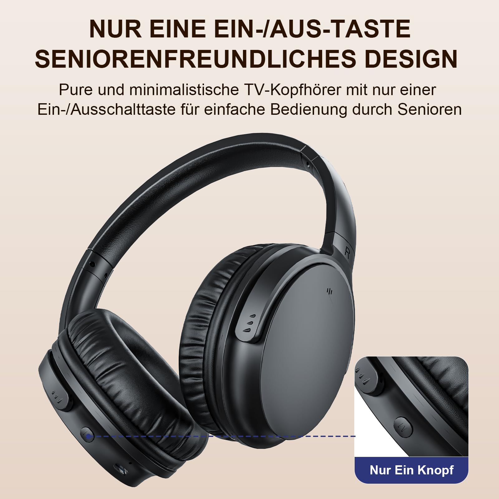 Kabellose TV-Kopfhörer für Senioren AptX Low Latency Over-Ear Headset mit USB-Sender Lauter & Klarer 20 Stunden Spielzeit