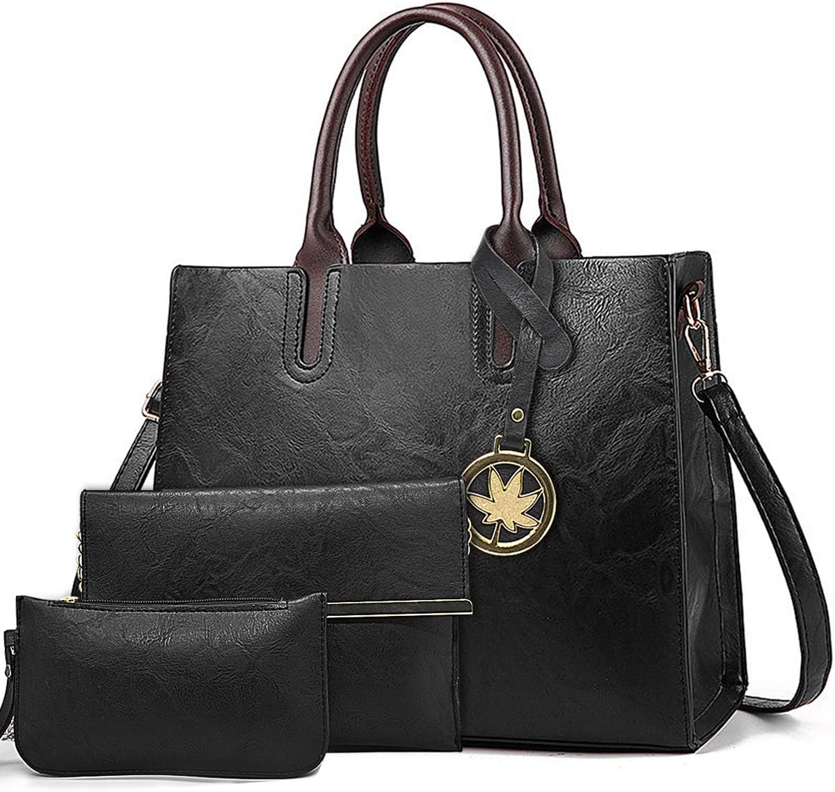 BestoUWomen's Handbag Black Large Leather Bag Shoulder Bag Shopper Handbag Set