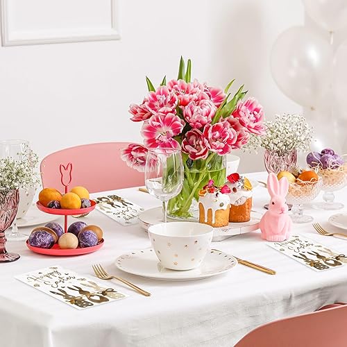 Miniatura 4 de AnyDesign - Paquete de 100 servilletas de Pascua para invitados de Pascua, servilletas de papel con estampado de conejo, servilletas de mano