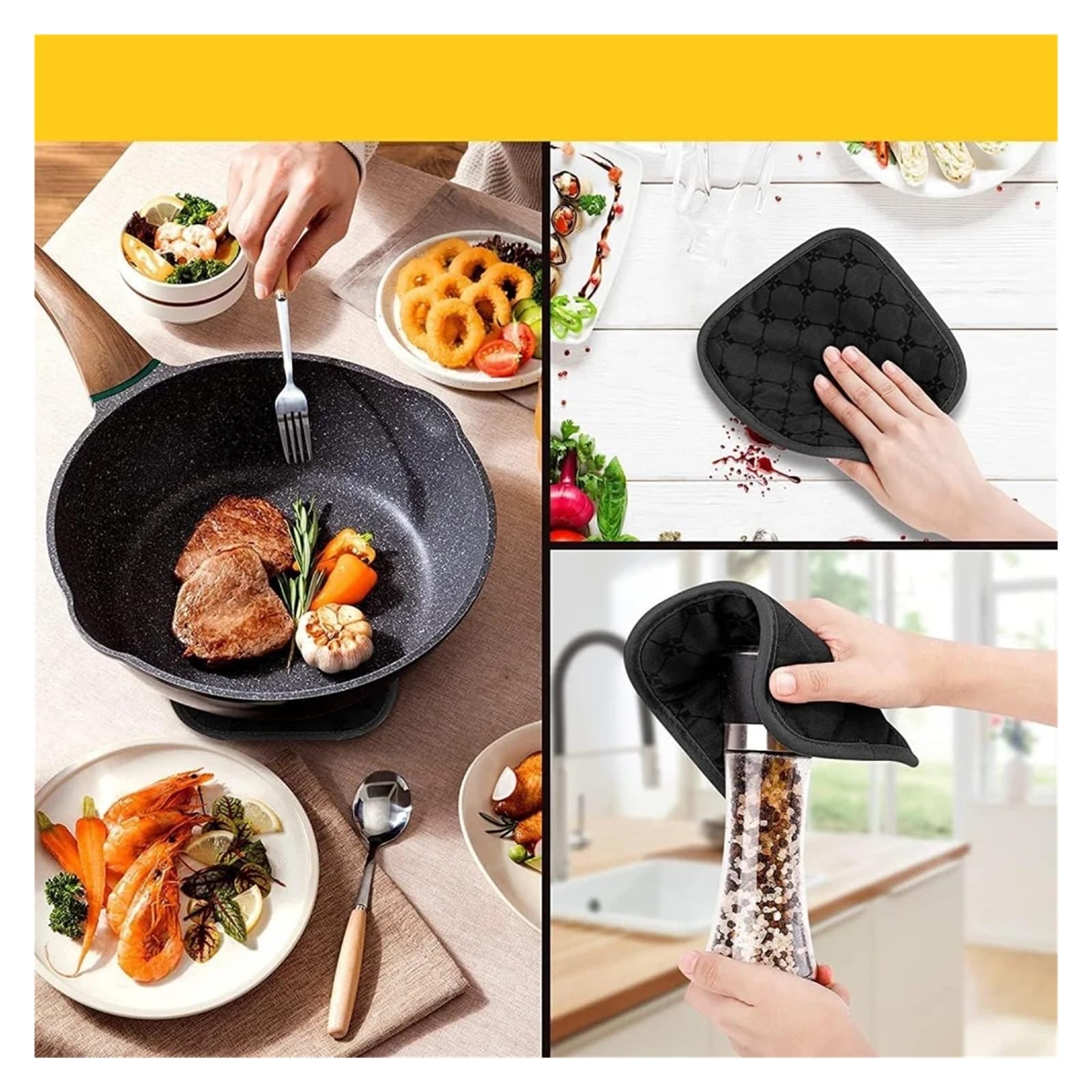 Juego de 4 Piezas Guantes for Horno y Almohadillas for Cacerola, Aislamiento térmico Cocina, Silicona Antideslizante Rayada, Calor-resi
