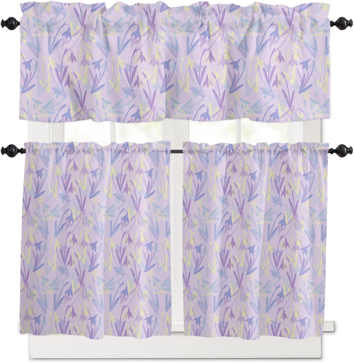 Wohnkutu Purple Yellow Blue Flower Kitchen Curtains Set