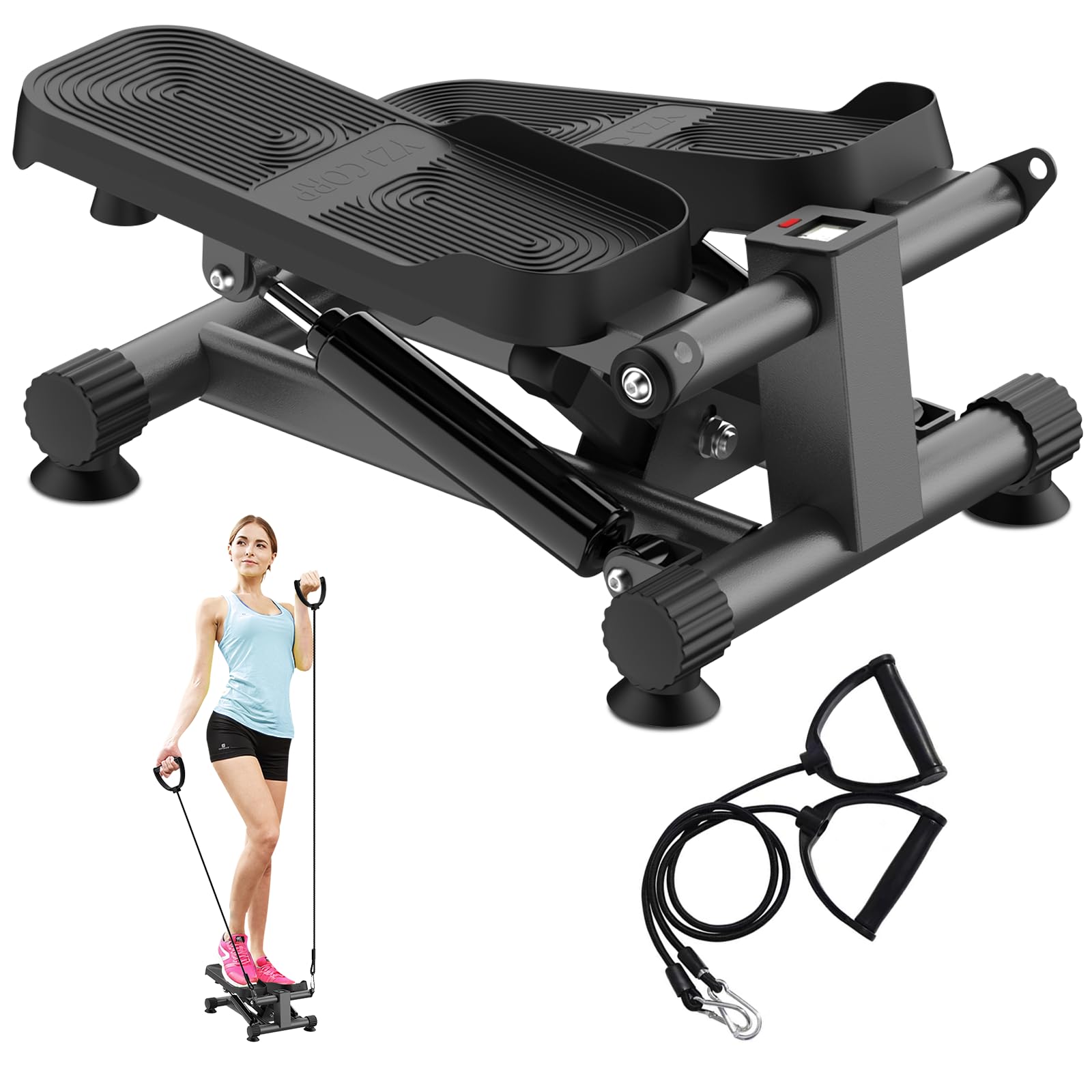 Dskeuzeew Stepper 2 in 1 per Casa Con Power Ropes, Mini Cyclette Con Display LED, Sistema Idraulico per Allenamento Gambe/Braccio/Glutei, Carico Massimo 150 kg