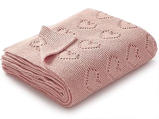 mimixiong 100% Cotton Knitted Cellular Baby Blanket, 100 x 80cm (Pink)