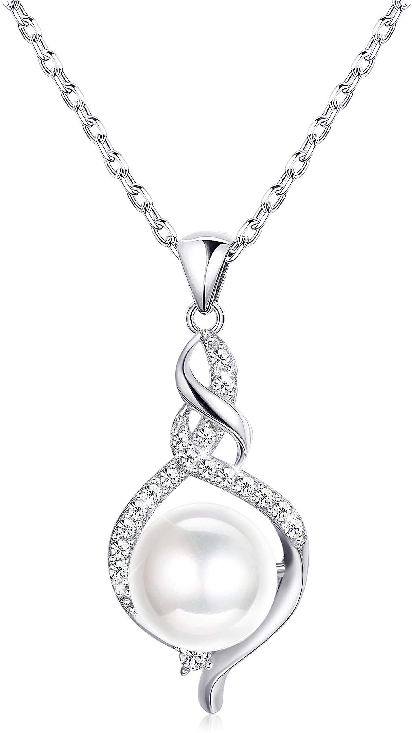 Sllaiss 925 Sterling Silver Pearl Necklace for Women Pearl Pendant Necklace for Girs Sets with Swarovski Zirconia for Her, Wife, Lover Anniversary Birthday Gift
