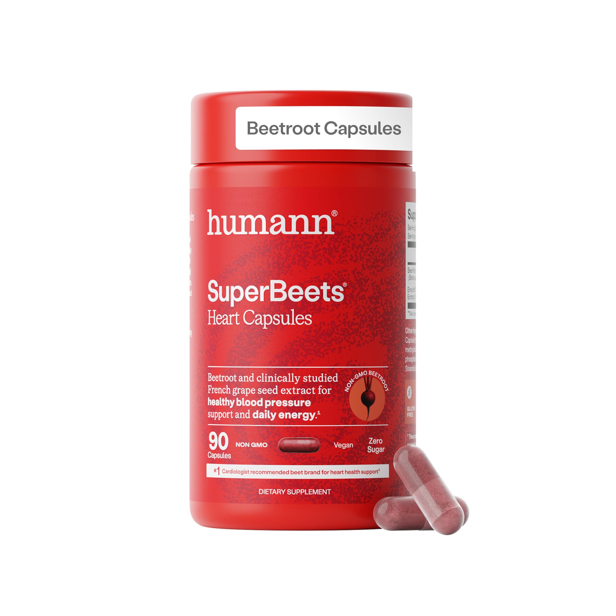 Humann SuperBeets Beet Root Capsules Quick Release 1000mg, Helps Support Nitric Oxide Production, Blood Pressure, Heart Health, Contains Non-GMO Beetroot Powder, Studied Antioxidants 90 Count