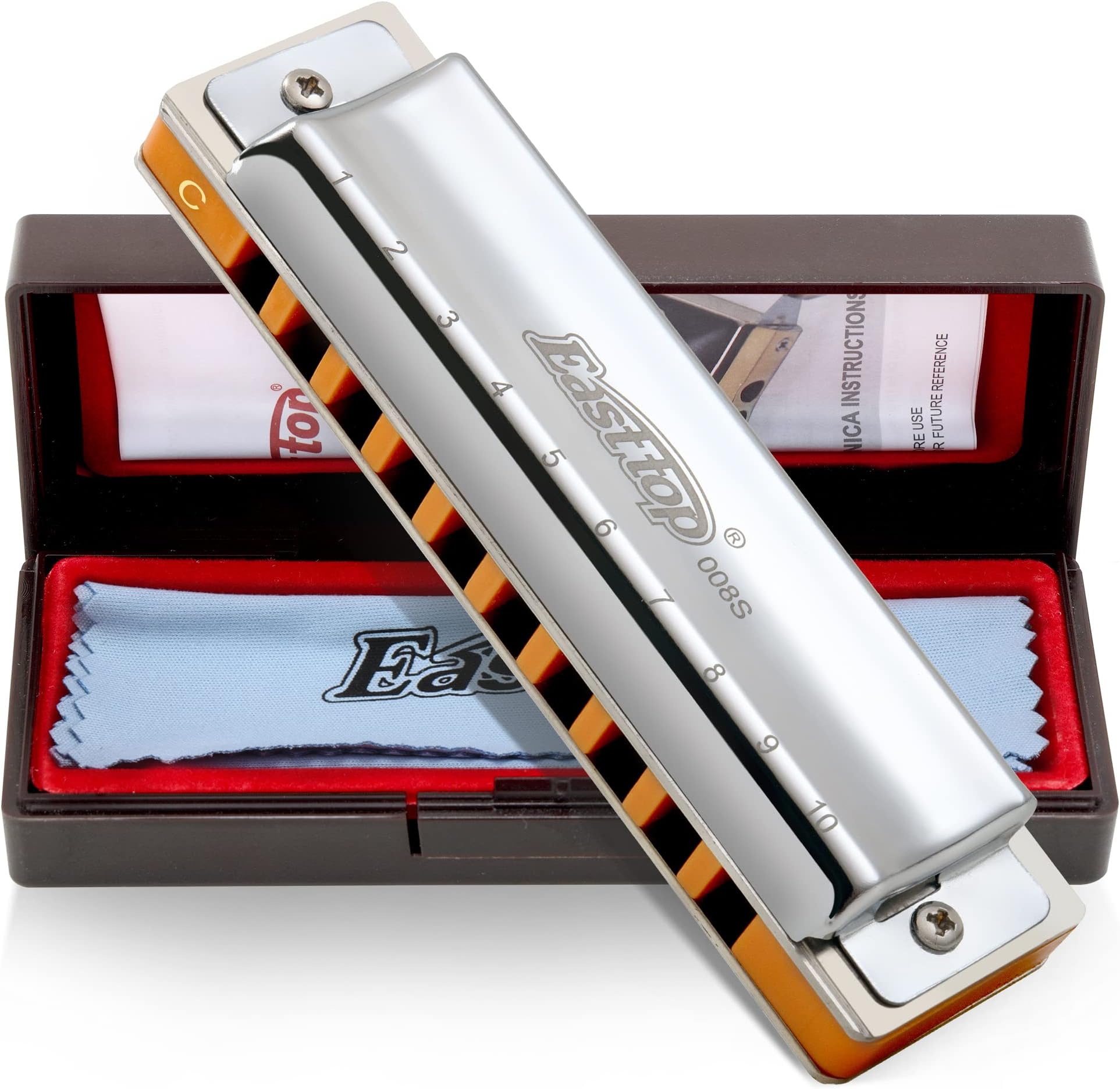 Advanced Diatonic Harmonica Key of C, 10 Holes T008S with Silver Cover