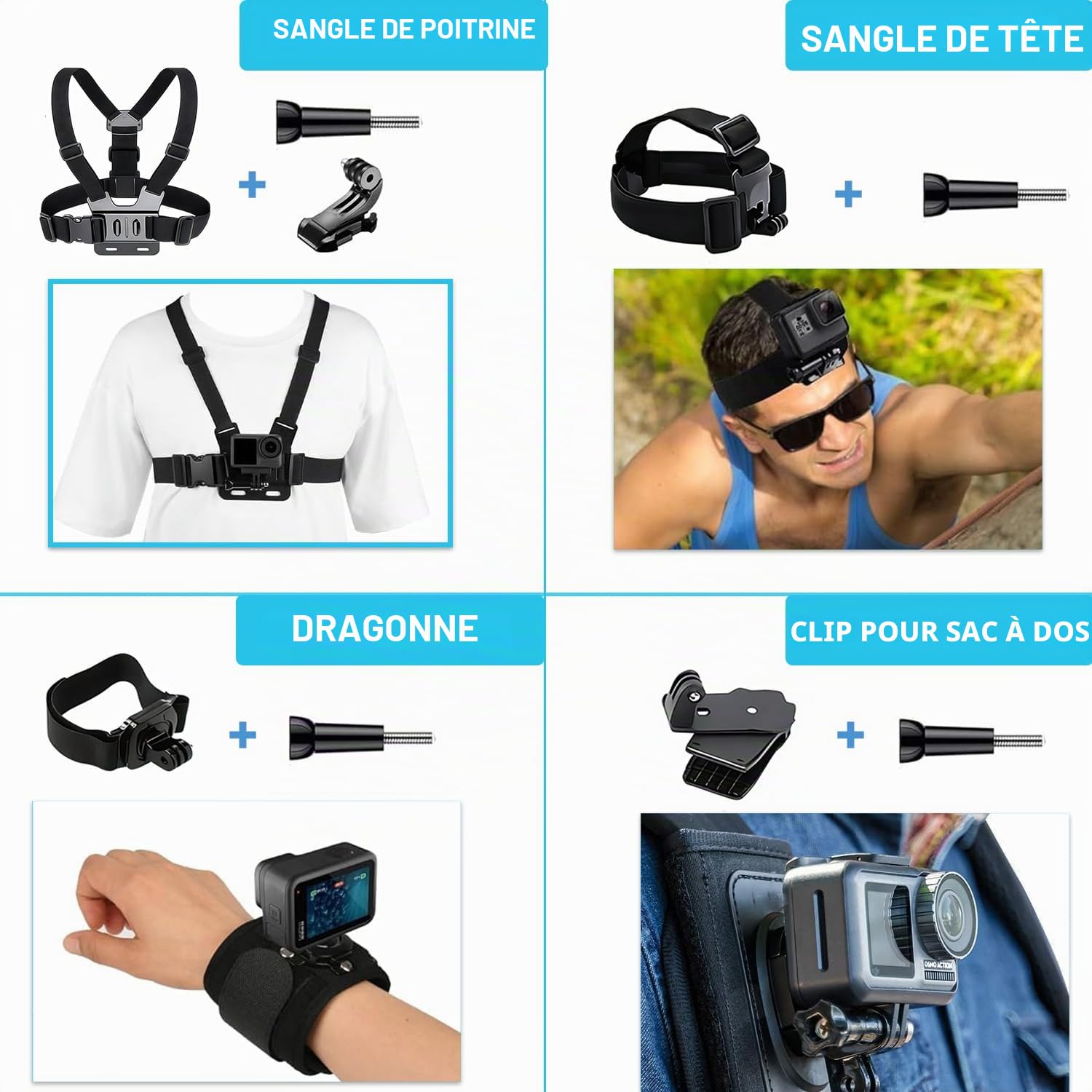 Accessoires pour DJI Osmo Action 5 Pro/4/3, boîtier étanche Saprdii, protection d'écran, filtre accessoires de plongée, support vélo pour selfie stick, supports pour poitrine/tête/guidon