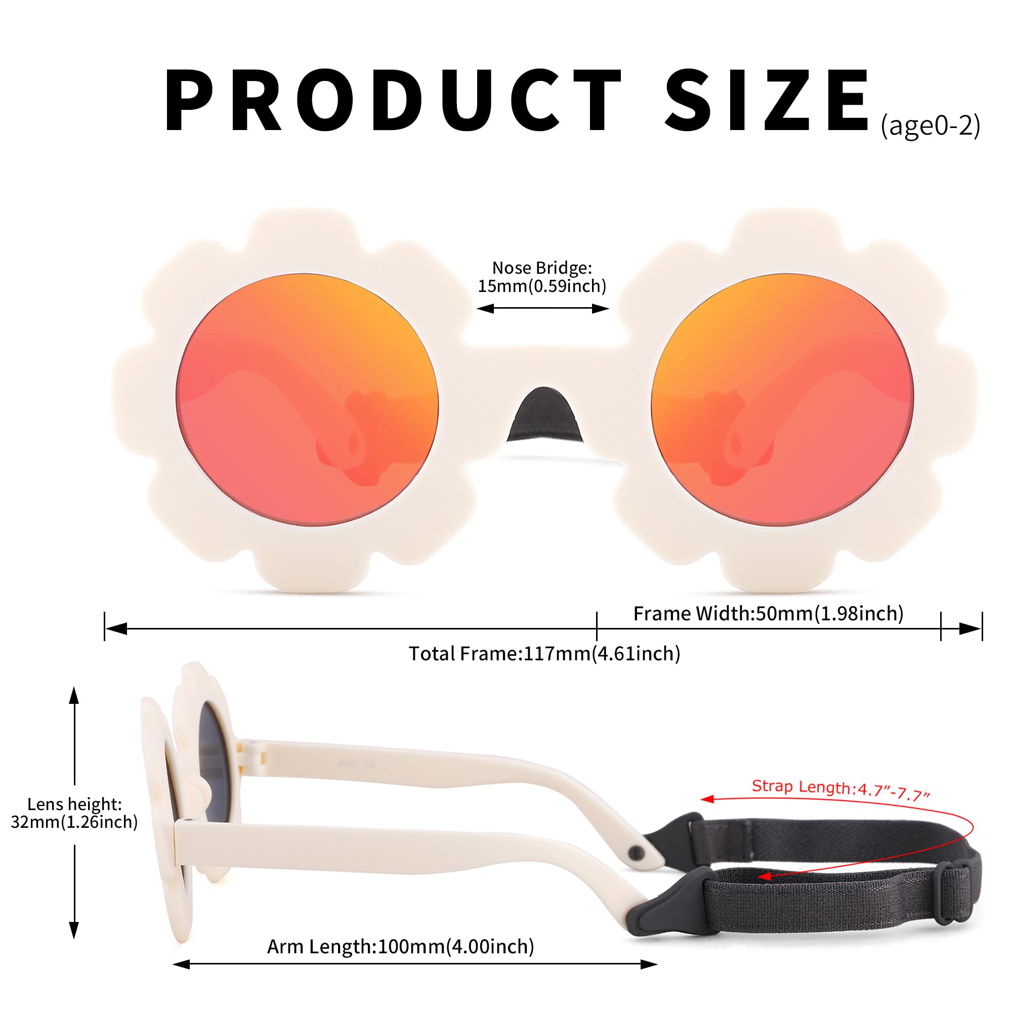LIU·WEN Gafas de sol polarizadas con correa para bebé, marco flexible flexible para bebés, niñas y niños de 0 a 24 meses