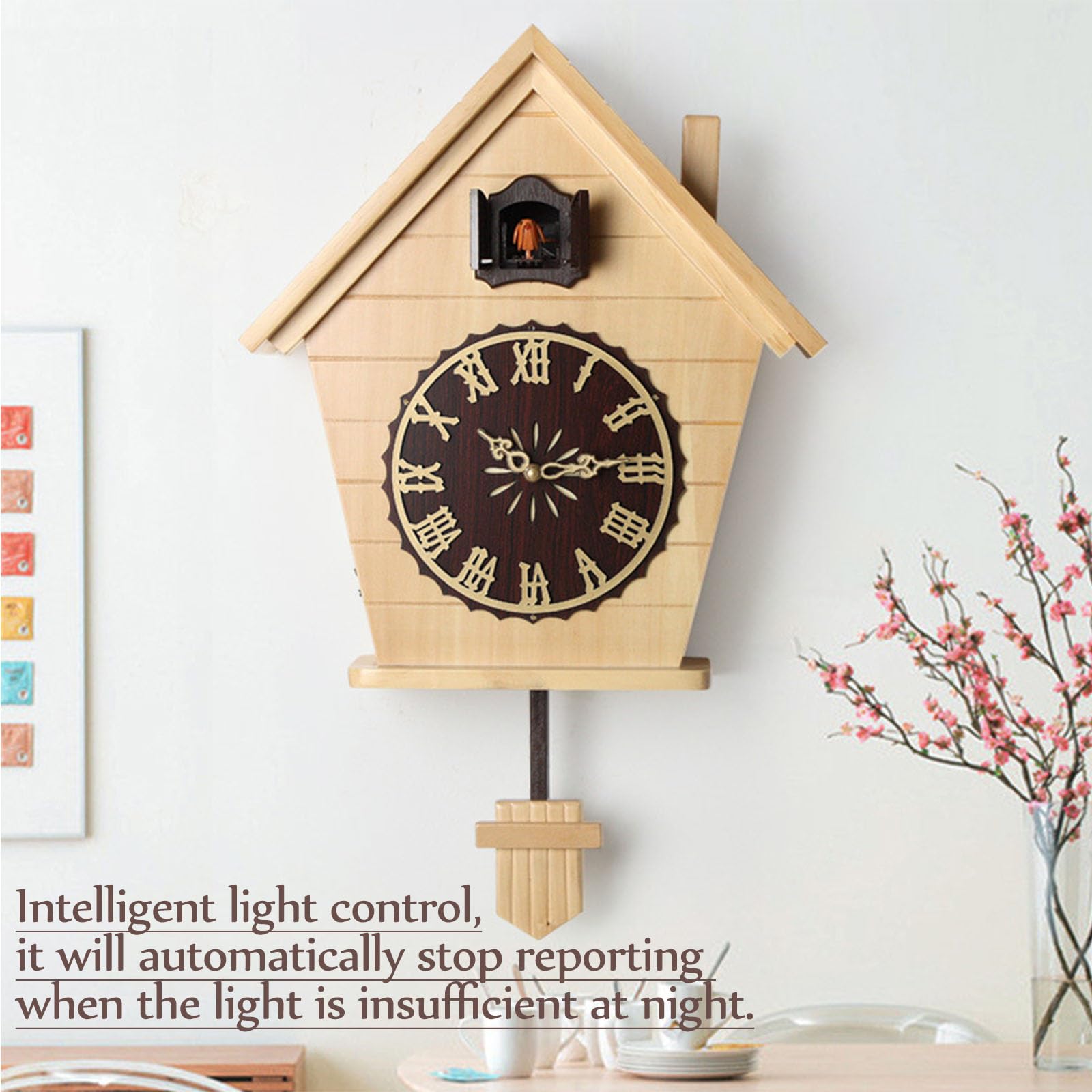 Relojes De Cuco,Reloj De Pared,Madera Maciza De Cuco De La Selva Negra De Relojes De Cuco para Cocina Salón Apartamento Cuco Reloj De Cuco De Tradicional Relojes De Cuco,Log Color a