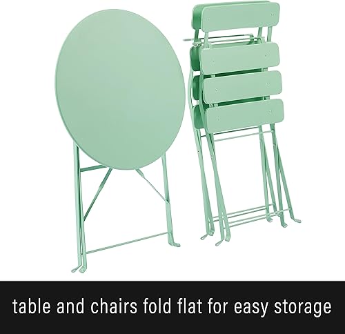 Miniatura 4 de Crosley Furniture Karlee - Juego de 3 piezas para interiores y exteriores, mesa y sillas plegables de metal retro, color menta