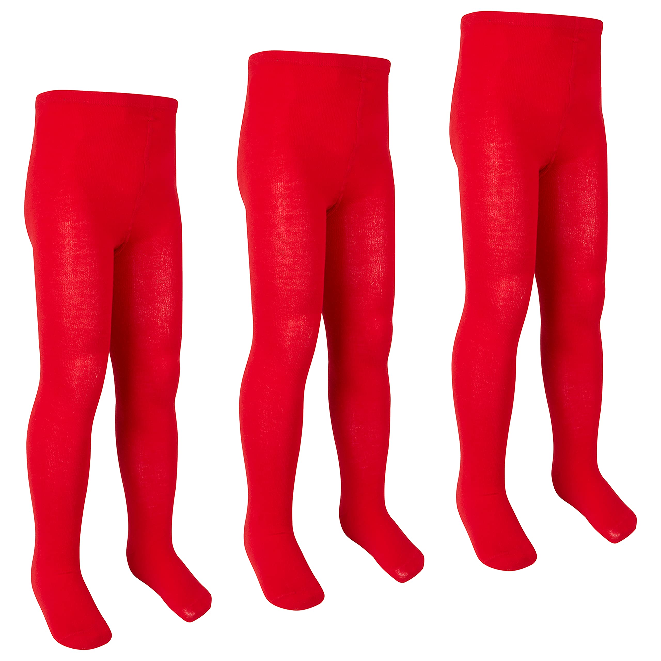 Metzuyan Girls Red - 3 Pairs 3 Pairs Kids Solid Plain Tights Cotton Rich School Uniform Tights Red 9-10 Years