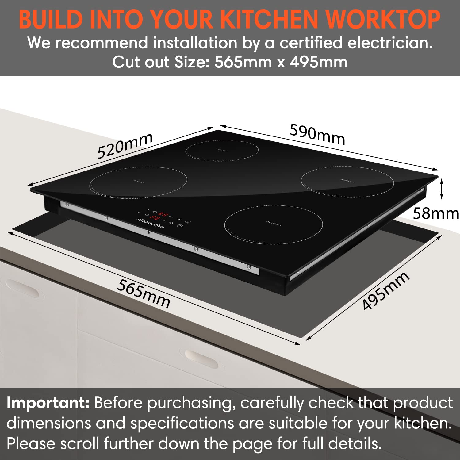 Buy 4 Ring Induction Hob, Sincreative 60cm Electric Hob with 4 Burner
