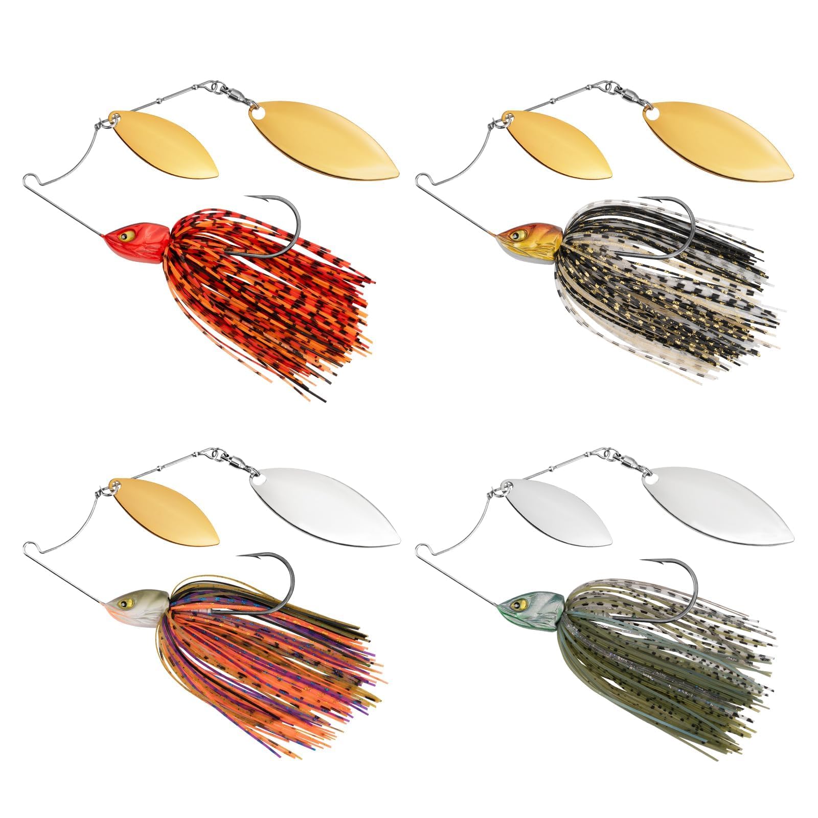 MadBite by KastKing Spinnerbait Fishing Lures, Bass Trout Salmon Walleye Stainless Steel Spinner Baits Kit, Saltwater Freshwater, 4 pcs