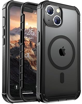 for iPhone 13 case, with [Compatible with MagSafe][Military Grade Drop Protection][Heavy Duty Protection][Non-Slip][Shockproof] with 2-Layer Durable Bumper Phone Case 6.1''-Black