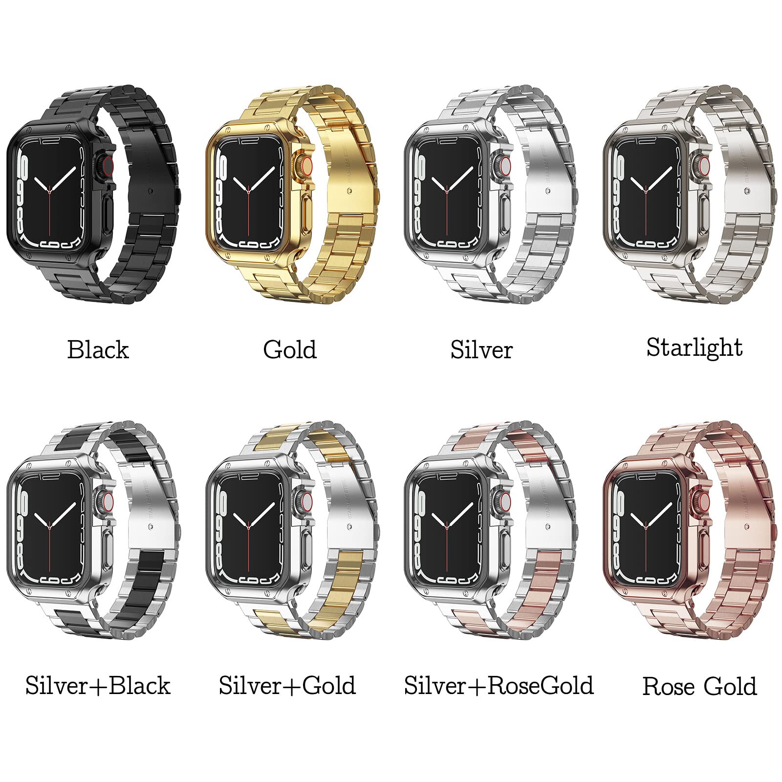 Compatible with Apple Watch Band and Case, Stainless Steel Metal Chain with TPU Cover, Smart-Watch Link Bracelet Strap, Wrist-Band for i-Watch Series 8 7 6 5 4 3 2 1 SE SE2, 45mm 44mm 42mm, Gold