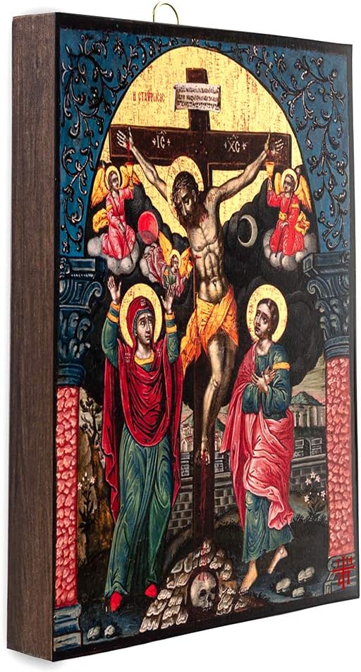 Artis Premium Replicas The Crucifixion 18th Century Greek Orthodox Byzantine Gilded Icon with 22Κ Gold Leaf (14 x 18 cm)