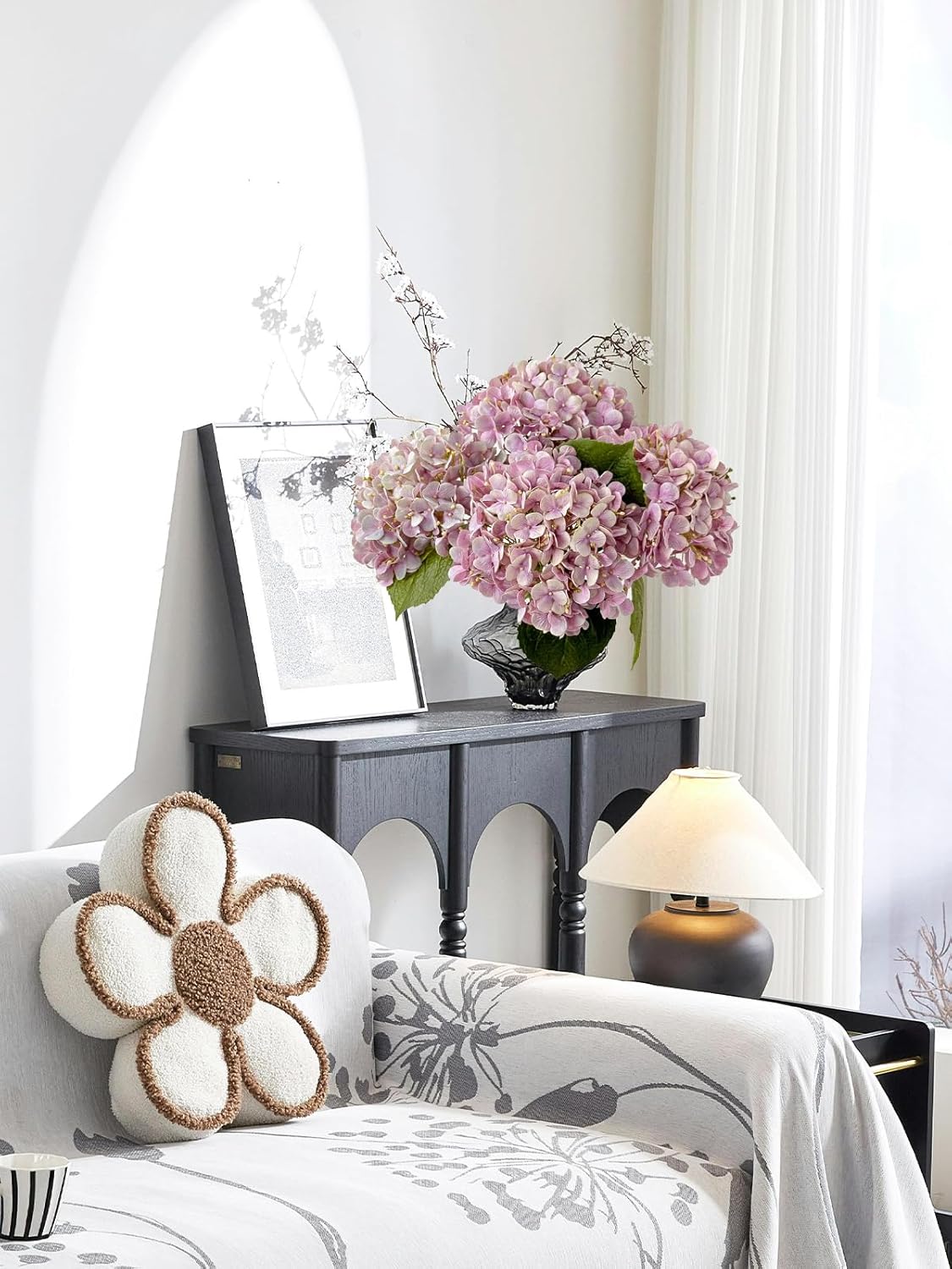 4 Pcs 20'' Real Touch Hydrangeas Light Pink Artificial Hydrangeas Flowers Faux Latex Lifelike Hydrangea for Kitchen Living Room Porch Home Decor Baby Shower Party Wedding Table Centerpiece - Image 8