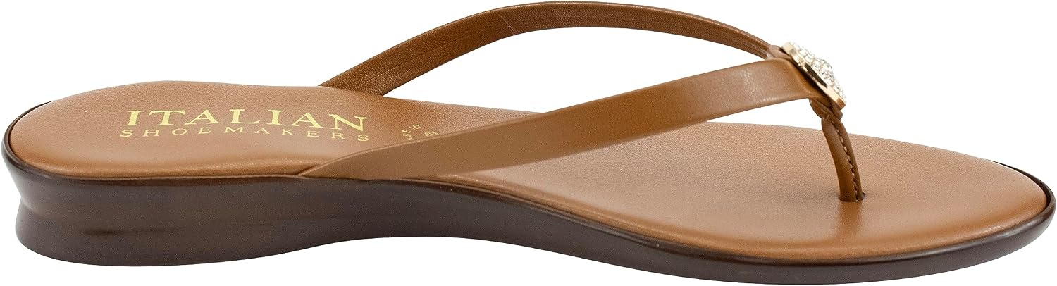 ITALIAN Shoemakers Womens Bethy Thin Strap Short Wedge Thong Ornamental Padded Sandal for Women