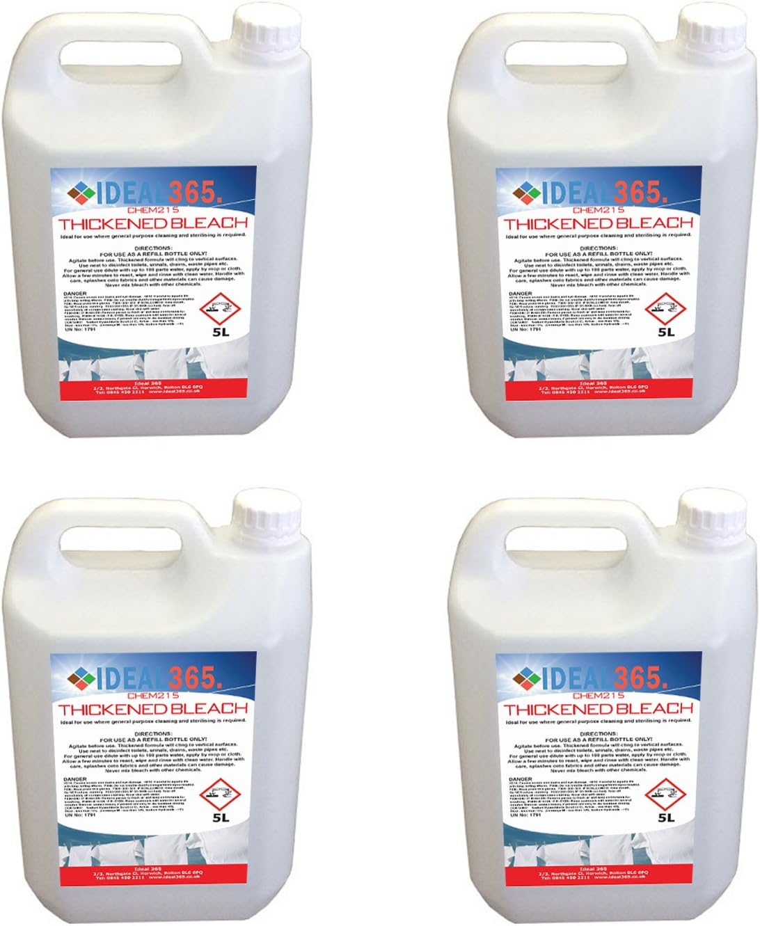 Household Thick Bleach 4 x 5 Litres Perfect For Disinfecting