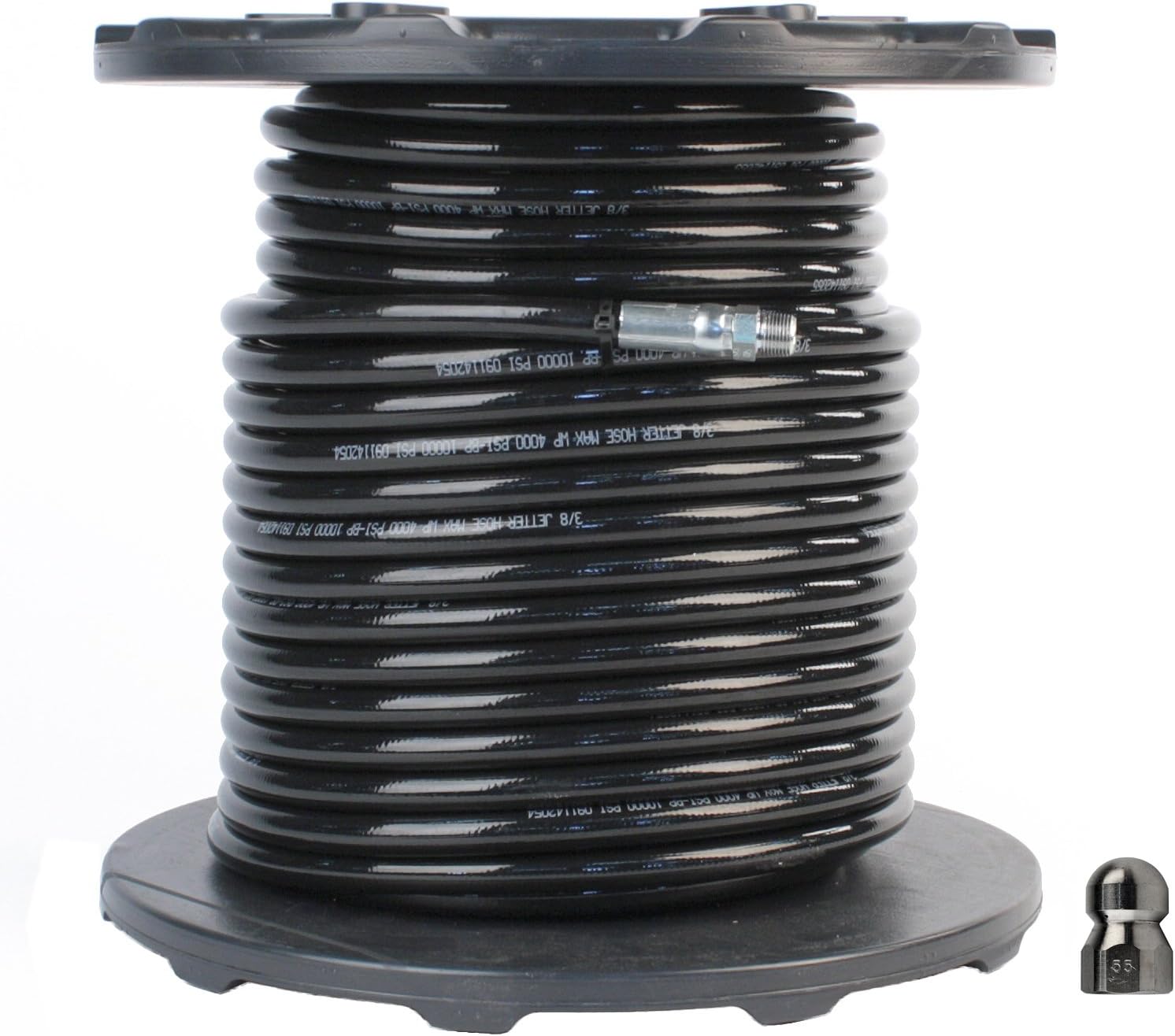 Schieffer 3/8in. x 200ft. 4000 PSI Thermoplastic Sewer Jetter Hose & 5.5 Orifice Button Nose Nozzle