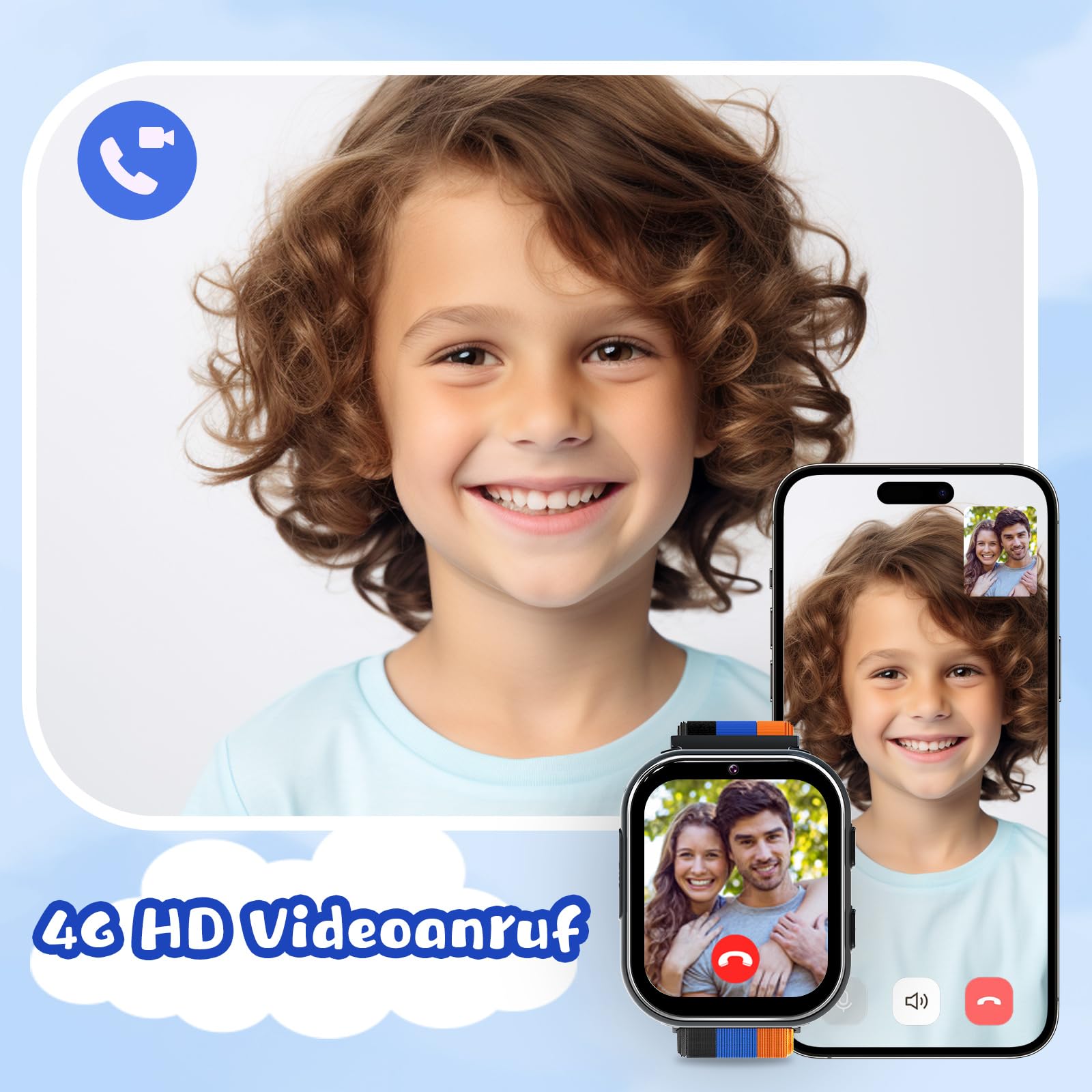 PTHTECHUS Smartwatch Bambini GPS, Orologio Telefonico per Bambino 4G con Chiamata, Videochiamata, WIFI, Totocamera, SOS, Chat Vocale e Funzione Giochi Puzzle per Bambina (nero)