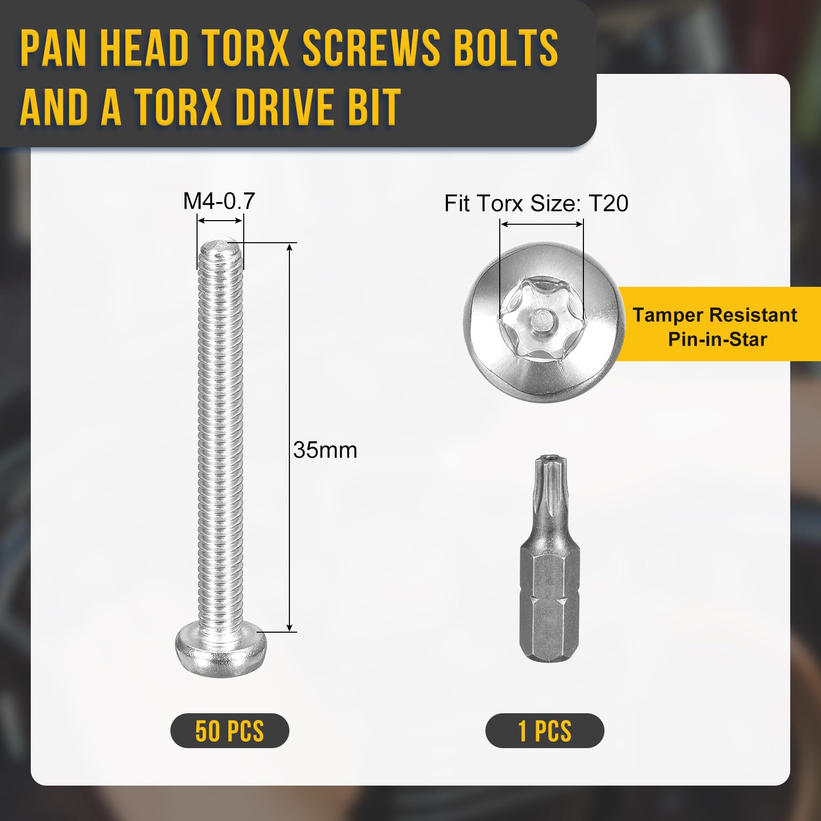DTGN M4x35mm Pan Head Torx Security Screws, 50Pack, Good for Machinery - Image 2