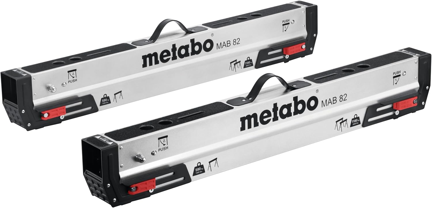 metabo MAB 82 Steel Work Stand Set, Compact Folding Axle Stand, Including Carry Handle, Adjustable Legs, Powder-Coated Galvanised Surface