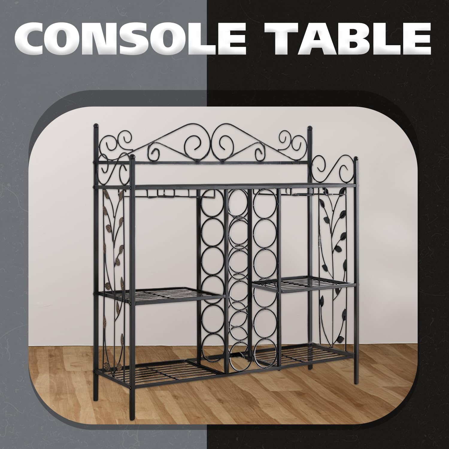 Kings Brand Furniture - Metal Console Table Wine Rack, Liquor Bar Cabinet with Glass Holder, Sofa Table with Storage Shelves for Bar, Buffet, Living Room