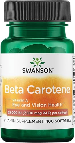 Swanson Betacaroteno Vitamina A 25,000 UI Suplemento para la salud de los ojos y la piel para adultos que buscan la visión y el apoyo inmunológico -