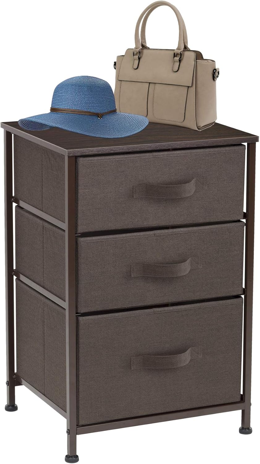 Sorbus Nightstand with 3 Drawers - Bedside Furniture & Accent End Table Chest for Home, Bedroom Accessories, Office, College Dorm, Steel Frame, Wood Top, Easy Pull Fabric Bins (Gray): Kitchen & Dining