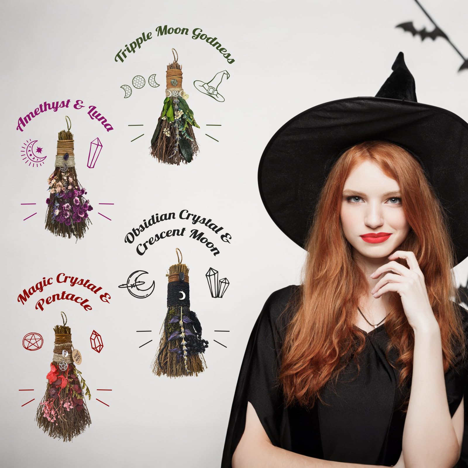 Miotła cynamonowa 19 cm, mini miotła czarownicy Boże Narodzenie, do majsterkowania, dekoracyjna miotła z suszonymi kwiatami, wicca, miotła, czarownica, akcesoria na magiczne ceremonie, Halloween