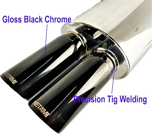 Miniatura 8 de NETAMI Silenciador de rendimiento de entrada de 2.5 pulgadas a salida de 4.5 pulgadas, ovalado de acero inoxidable con punta azul quemada de 4.5