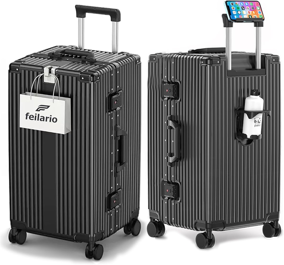 Amazon.com | feilario 30in Super Large Captain Aluminum Frame Hardside Spinner Wheels Luggage, Removable Wheels Zipperless Checked Suitcase with Cup Holder/Phone Holder | Suitcases